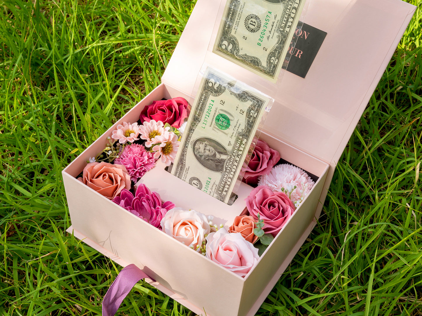 Soap Flowers Cash Gift Box - Mixed Blossom (Cash-ribbon pullout type)