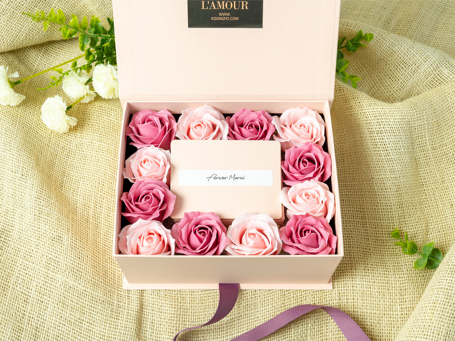 Soap Flowers Cash Gift Box - Rose (Cash-ribbon pullout type)