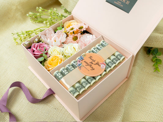 Soap Flowers Cash Gift Box - Mixed Blossom (Cash Roll Type)