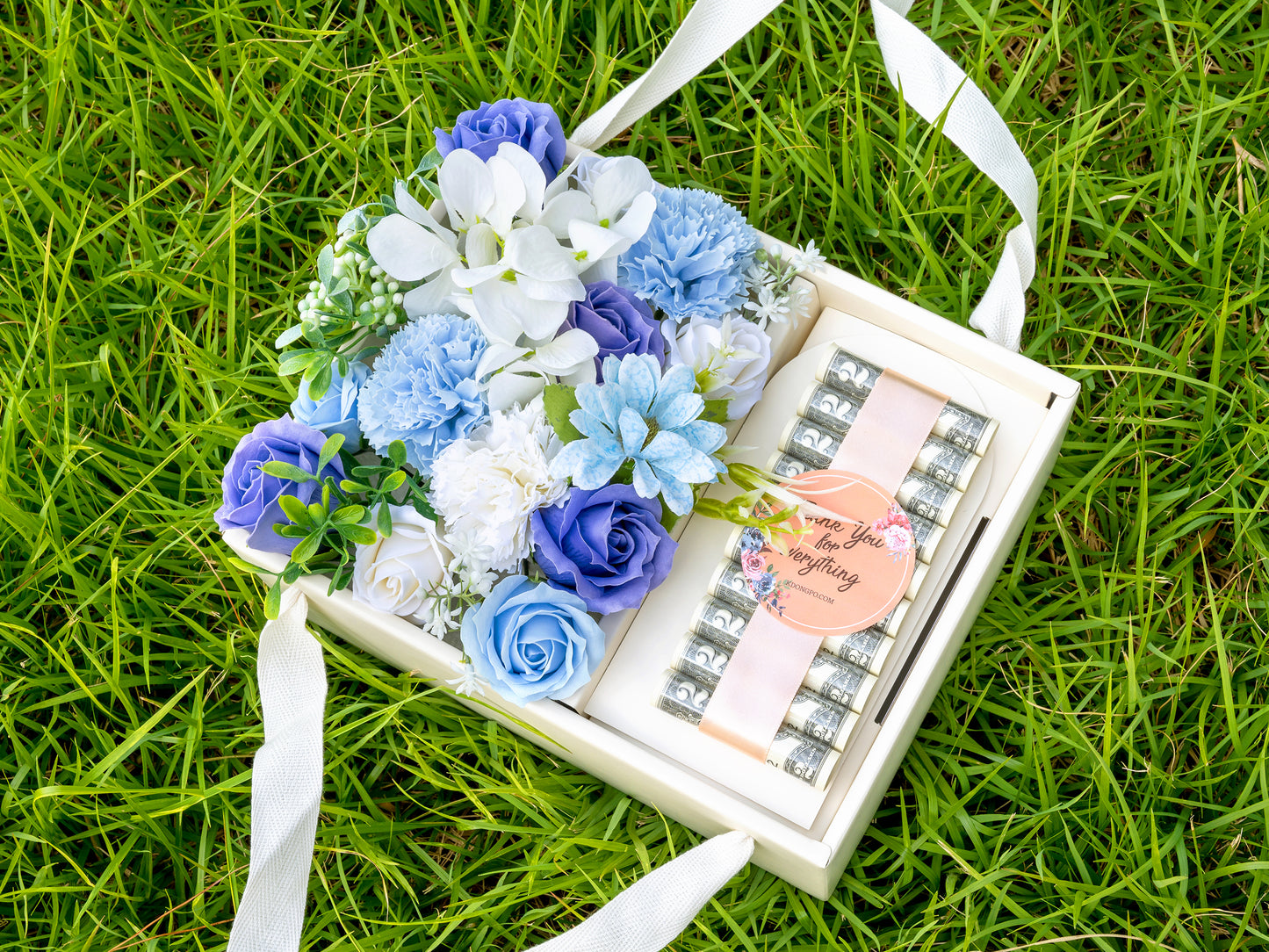 Soap Flowers Cash Gift Bouquet Box - Mixed Blossom (Cash Roll type)