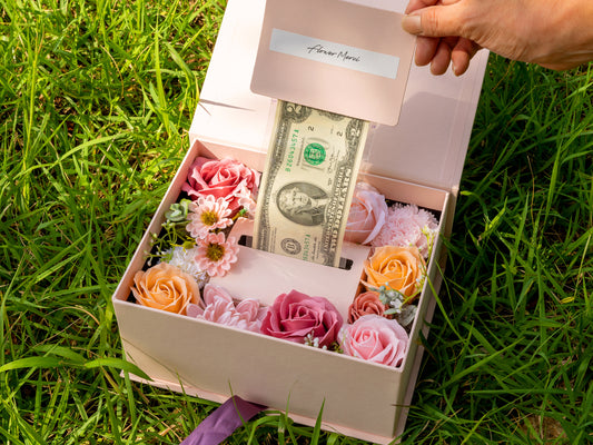 Soap Flowers Cash Gift Box - Mixed Blossom (Cash-ribbon pullout type)