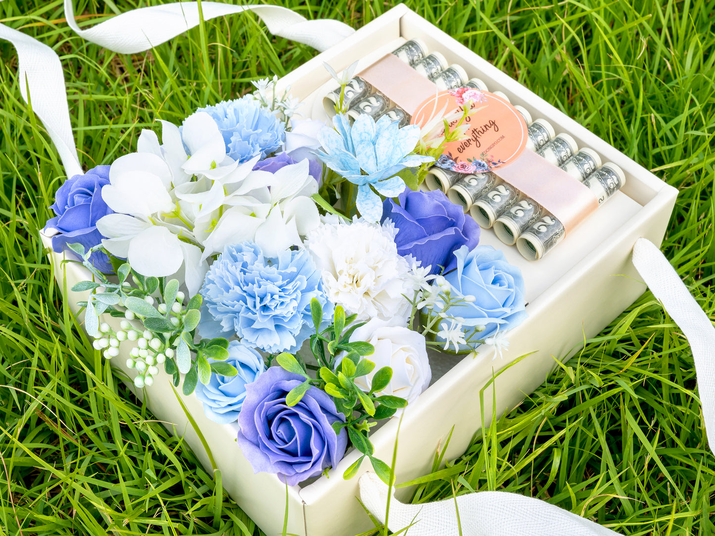 Soap Flowers Cash Gift Bouquet Box - Mixed Blossom (Cash Roll type)