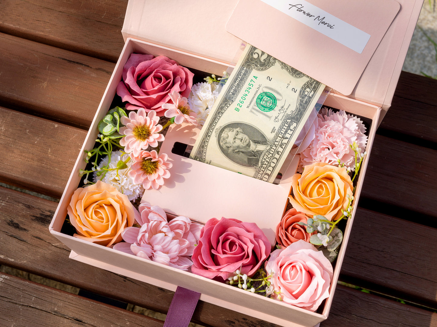 Soap Flowers Cash Gift Box - Mixed Blossom (Cash-ribbon pullout type)