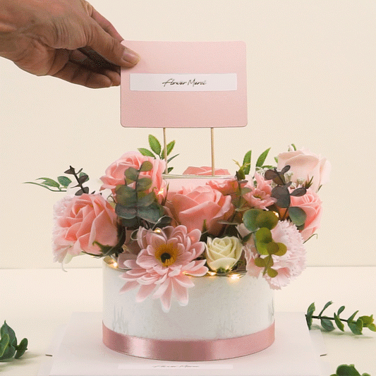 Soap Flowers Cash Gift Box - Cake Shape (Cash-ribbon pullout type)